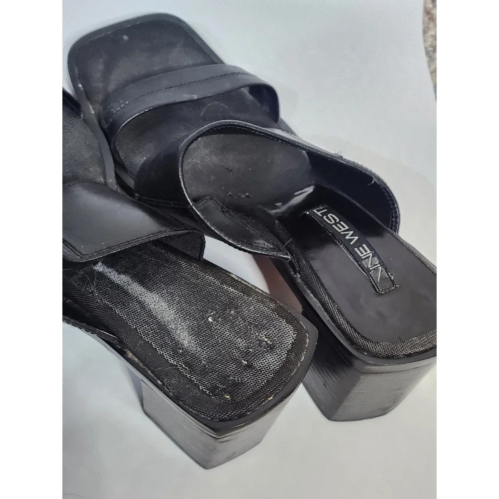 Y2K black leather‎ platform block heels womens Nine West size 8